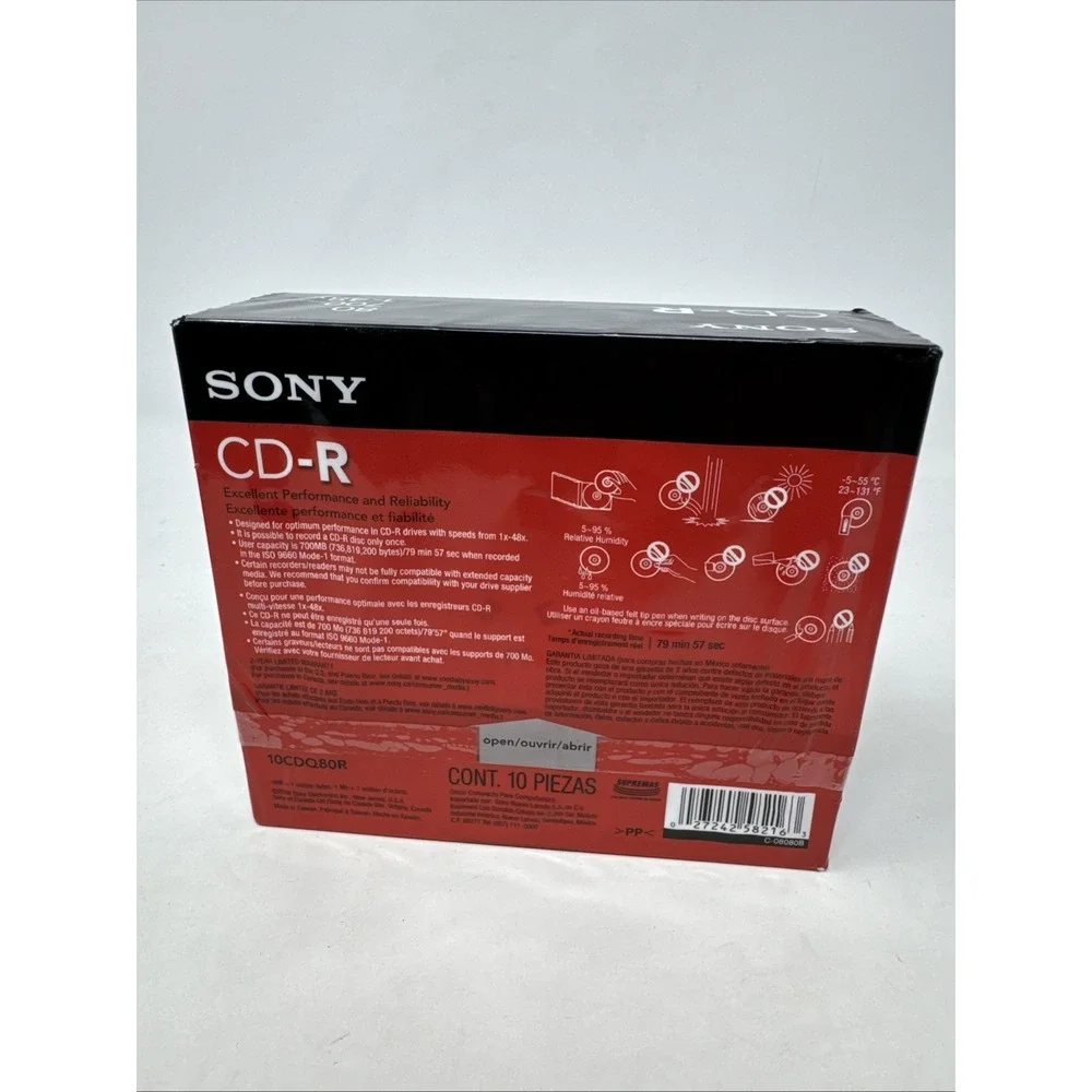 Sony‎ CD R 80 Minute 10 Pack 700MB 1-48X New Sealed